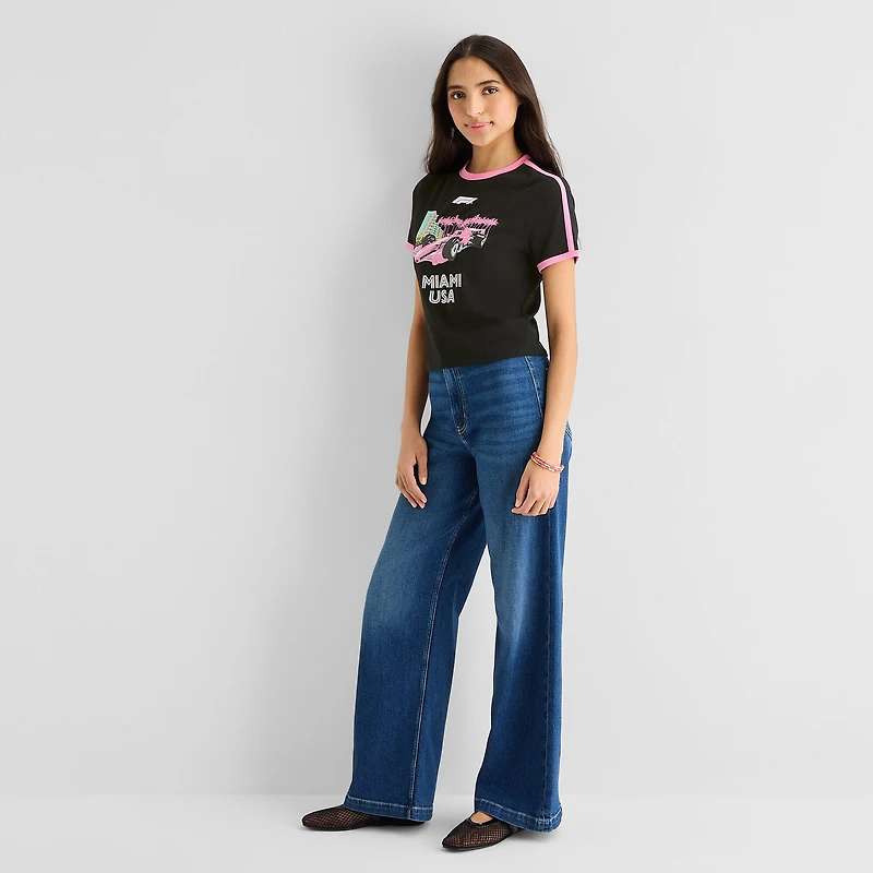 Formula 1 Baby Tee Womens Juniors Crew Neck Short Sleeve Regular Fit Graphic T-Shirt