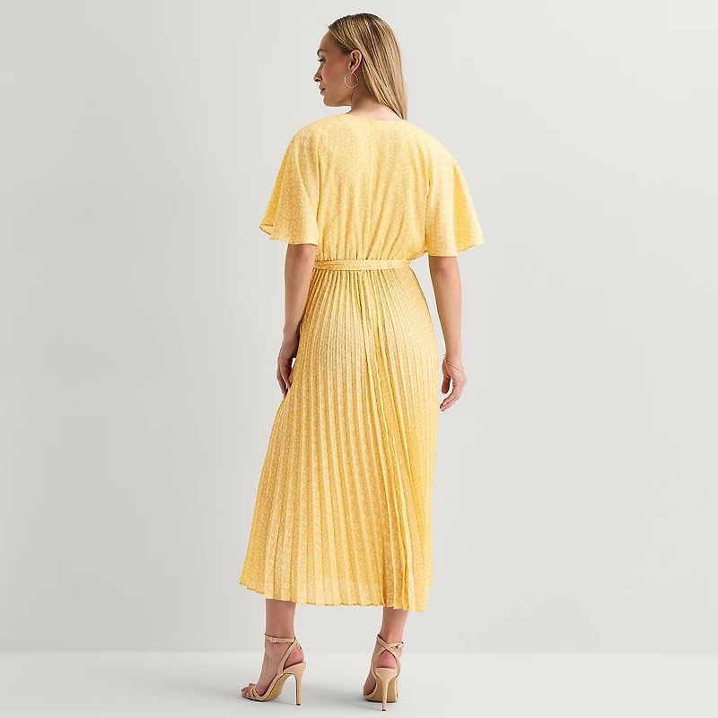 Studio 1 Womens Midi V Neck Short Sleeve Kimono Dots Fit + Flare Dress
