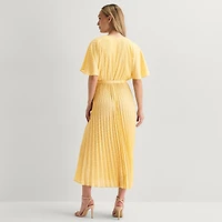 Studio 1 Womens Midi V Neck Short Sleeve Kimono Dots Fit + Flare Dress