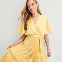 Studio 1 Womens Midi V Neck Short Sleeve Kimono Dots Fit + Flare Dress