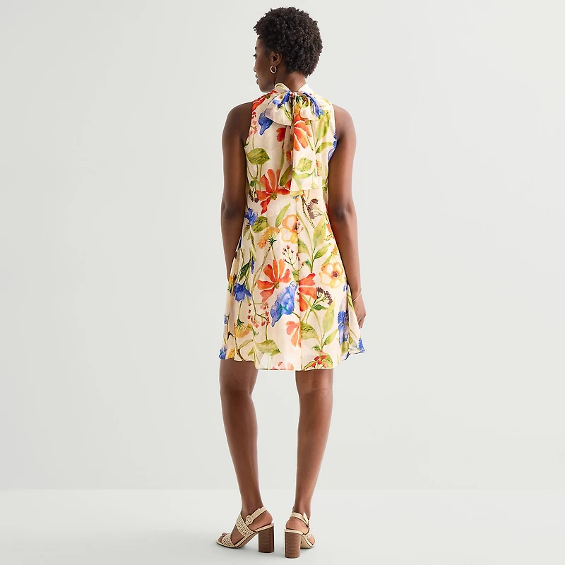 Robbie Bee Womens Sleeveless Floral Jacquard Fit + Flare Dress
