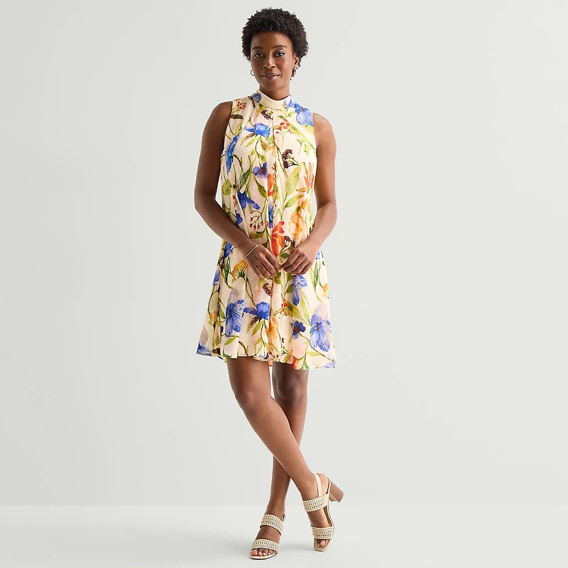 Robbie Bee Womens Sleeveless Floral Jacquard Fit + Flare Dress