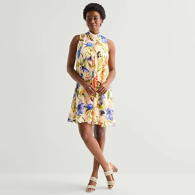 Robbie Bee Womens Sleeveless Floral Jacquard Fit + Flare Dress