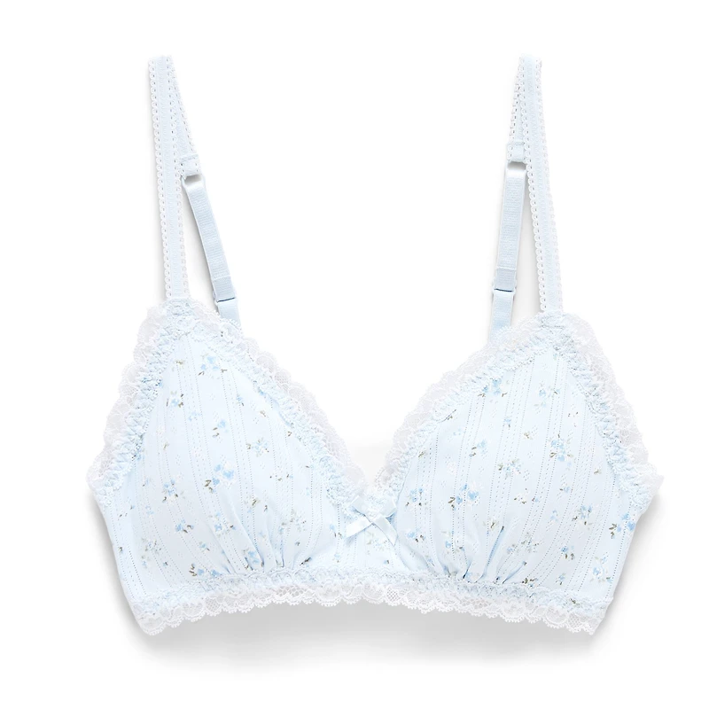 Arizona Body Cotton Pointelle with Lace Trim Bralette