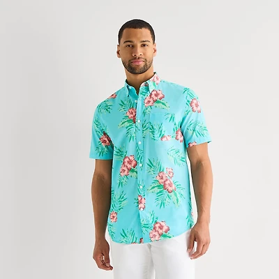 St. John's Bay Perforated Woven Mens Short Sleeve Classic Fit Button-Down Shirt