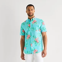 St. John's Bay Perforated Woven Mens Short Sleeve Classic Fit Button-Down Shirt