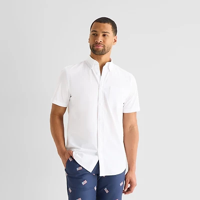 St. John's Bay Perforated Woven Mens Short Sleeve Classic Fit Button-Down Shirt
