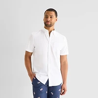 St. John's Bay Perforated Woven Mens Short Sleeve Classic Fit Button-Down Shirt