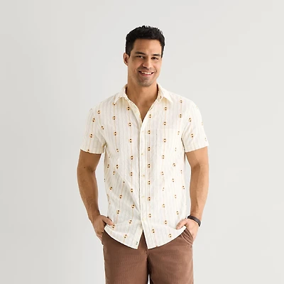 mutual weave Mens Short Sleeve Classic Fit Button-Down Shirt