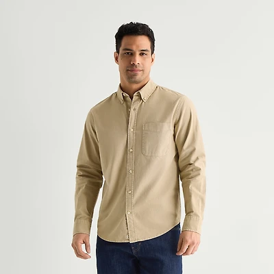 mutual weave Washed Oxford Mens Long Sleeve Classic Fit Button-Down Shirt