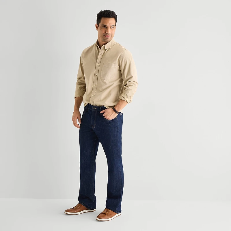 mutual weave Washed Oxford Mens Long Sleeve Classic Fit Button-Down Shirt