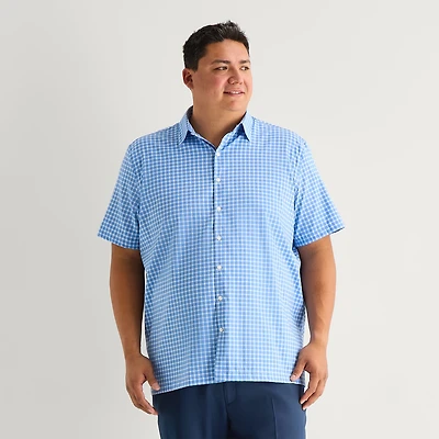 Stafford Cool Tech Mens Short Sleeve Classic Fit Stretch Fabric Wrinkle Free Big and Tall Button-Down Shirt