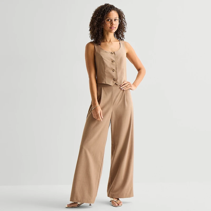 by&by Womens Juniors Wide Leg Flat Front Pant