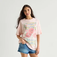 Arizona Womens Juniors Round Neck Short Sleeve Oversized Graphic T-Shirt