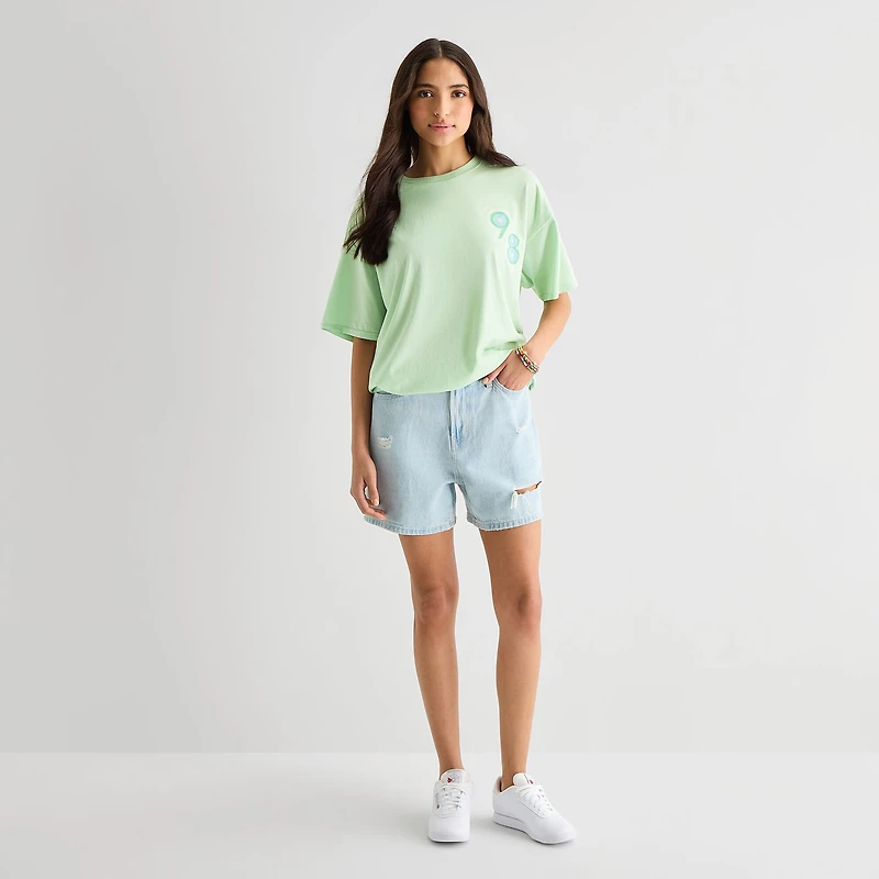 Arizona Womens Juniors Round Neck Short Sleeve Oversized Graphic T-Shirt