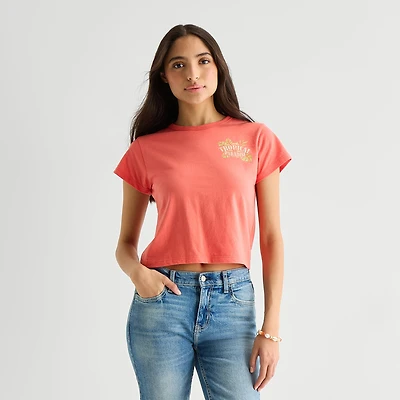 Arizona Womens Juniors Crew Neck Short Sleeve Regular Fit Graphic T-Shirt