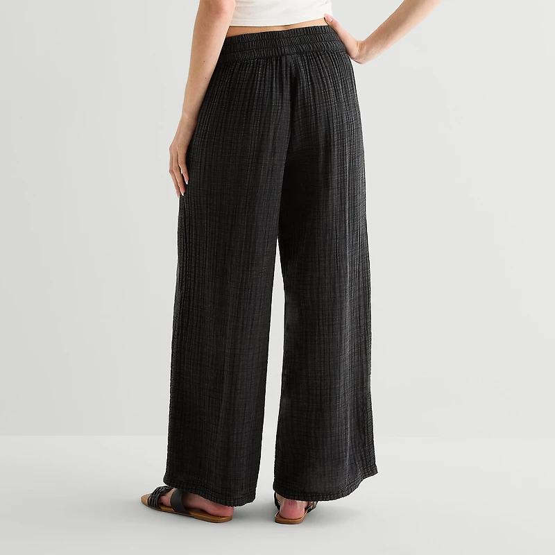 Arizona Womens Juniors Wide Leg Mid Rise Pull-On Pant
