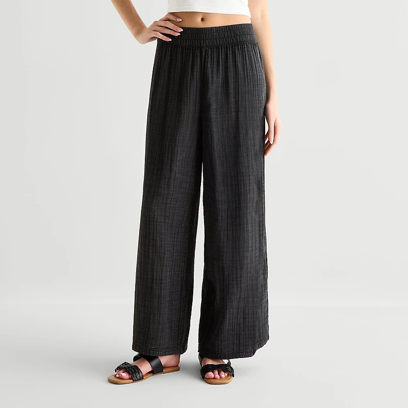 Arizona Womens Juniors Wide Leg Mid Rise Pull-On Pant