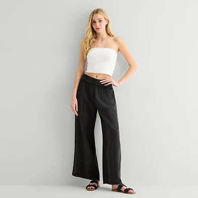 Arizona Womens Juniors Wide Leg Mid Rise Pull-On Pant