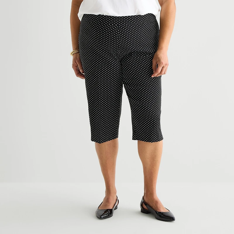 Liz Claiborne Lisa Womens Plus Stretch Fabric Straight Mid Rise Capri Pant