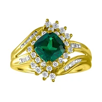 Womens Lab Created Emerald Gold Over Silver Cocktail Ring