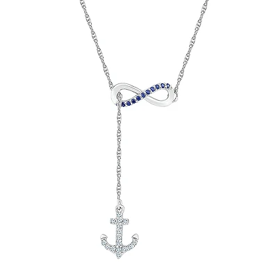 Womens Lab Created Multi Color Sapphire Sterling Silver Anchor Infinity 18 Inch Pendant Necklace
