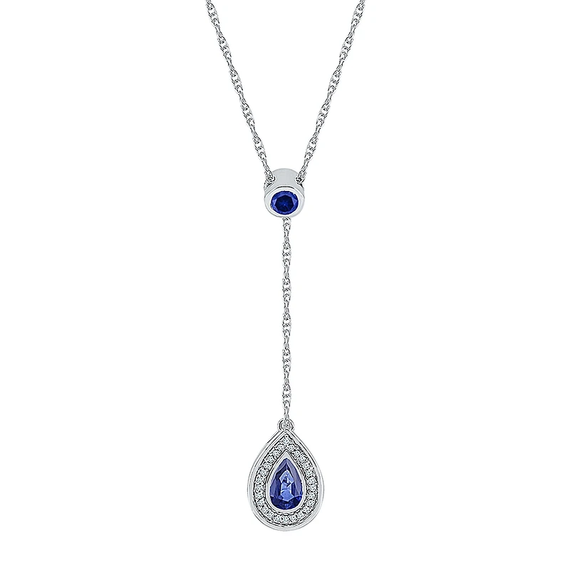 Womens Blue Sapphire Sterling Silver 18 Inch Y Necklace