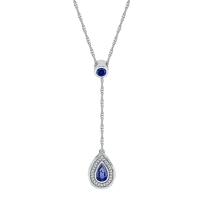 Womens Blue Sapphire Sterling Silver 18 Inch Y Necklace