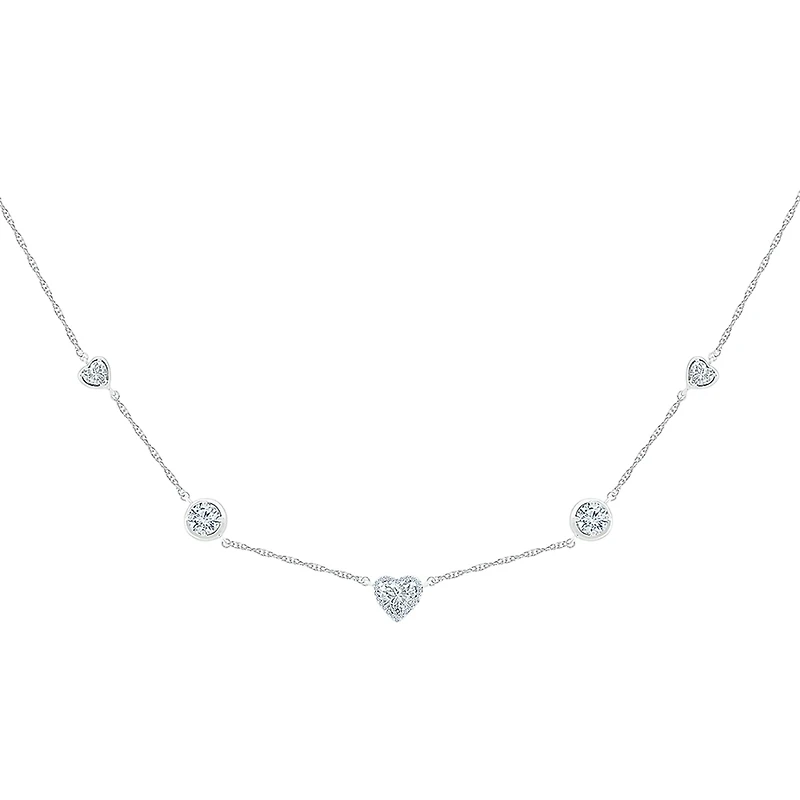 Womens Diamond Accent Lab Created White Sapphire Sterling Silver Heart 18 Inch Pendant Necklace