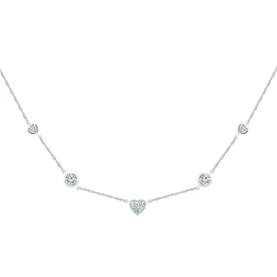 Womens Diamond Accent Lab Created White Sapphire Sterling Silver Heart 18 Inch Pendant Necklace