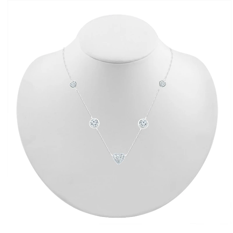 Womens Diamond Accent Lab Created White Sapphire Sterling Silver Heart 18 Inch Pendant Necklace