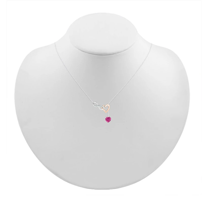 Womens Diamond Accent Lab Created Pink Sapphire 10K Rose Gold Sterling Silver Heart 18 Inch Pendant Necklace