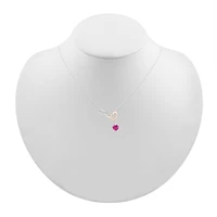 Womens Diamond Accent Lab Created Pink Sapphire 10K Rose Gold Sterling Silver Heart 18 Inch Pendant Necklace