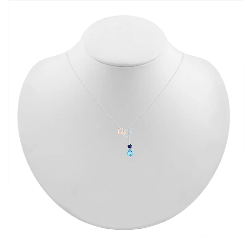 Womens Diamond Accent Genuine Blue Topaz 10K Rose Gold Sterling Silver Heart 18 Inch Pendant Necklace