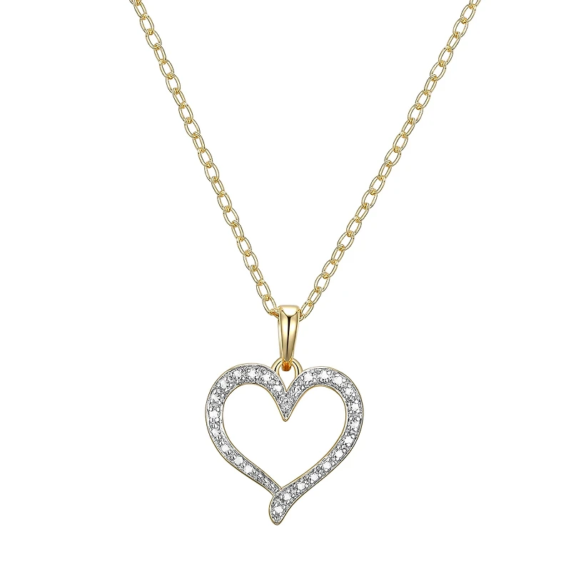 Sparkle Allure Internet Catalog Womens Natural White Diamond Accent 18K Gold Over Brass Heart 18 Inch Pendant Necklace
