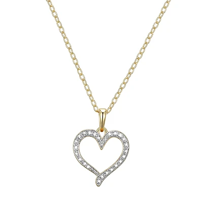 Sparkle Allure Internet Catalog Womens Natural White Diamond Accent 18K Gold Over Brass Heart 18 Inch Pendant Necklace