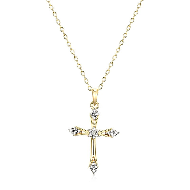 Sparkle Allure Internet Catalog Womens Natural White Diamond Accent 18K Gold Over Brass Cross 18 Inch Pendant Necklace