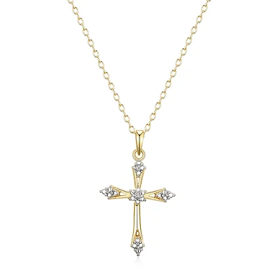 Sparkle Allure Internet Catalog Womens Natural White Diamond Accent 18K Gold Over Brass Cross 18 Inch Pendant Necklace