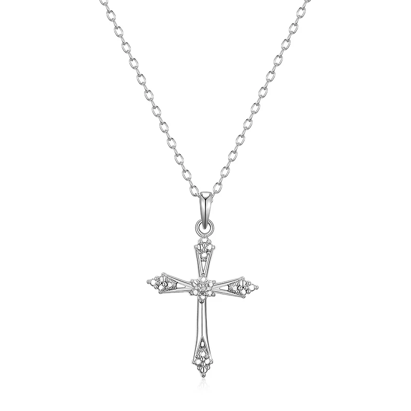 Sparkle Allure Womens White Diamond Accent Pure Silver Over Brass Cross 18 Inch Pendant Necklace