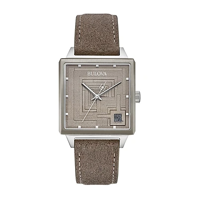 Bulova Mens Leather Strap Watch 96a314