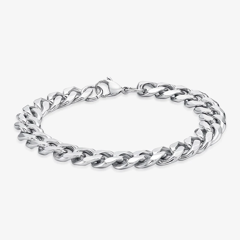 Mens Stainless Steel 9 Inch Solid Cuban Chain Bracelet