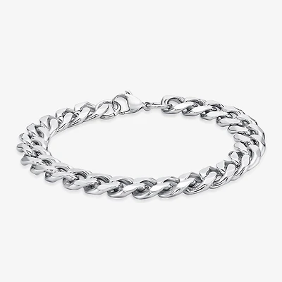 Mens Stainless Steel 9 Inch Solid Cuban Chain Bracelet