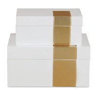 Cheungs White Wooden With Golden Band Accent 2-pc. Decorative Box
