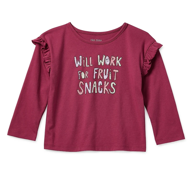 Okie Dokie Toddler & Little Girls Round Neck Long Sleeve Regular Fit Graphic T-Shirt