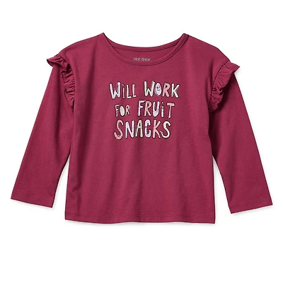 Okie Dokie Toddler & Little Girls Round Neck Long Sleeve Regular Fit Graphic T-Shirt