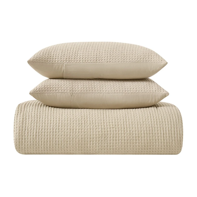 Truly Soft Textured Waffle Midweight Comforter Set