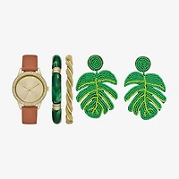 Womens Crystal Accent Brown 5-pc. Watch Boxed Set Fmdjset727