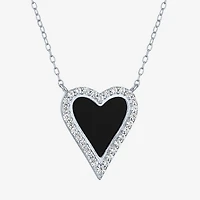 Womens Genuine Black Onyx Sterling Silver Heart 16 Inch Pendant Necklace