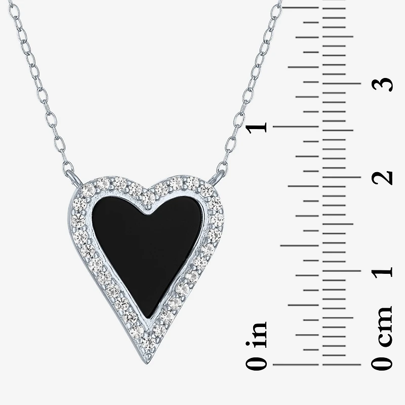 Womens Genuine Black Onyx Sterling Silver Heart 16 Inch Pendant Necklace