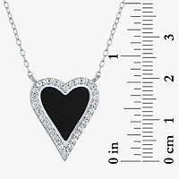 Womens Genuine Black Onyx Sterling Silver Heart 16 Inch Pendant Necklace